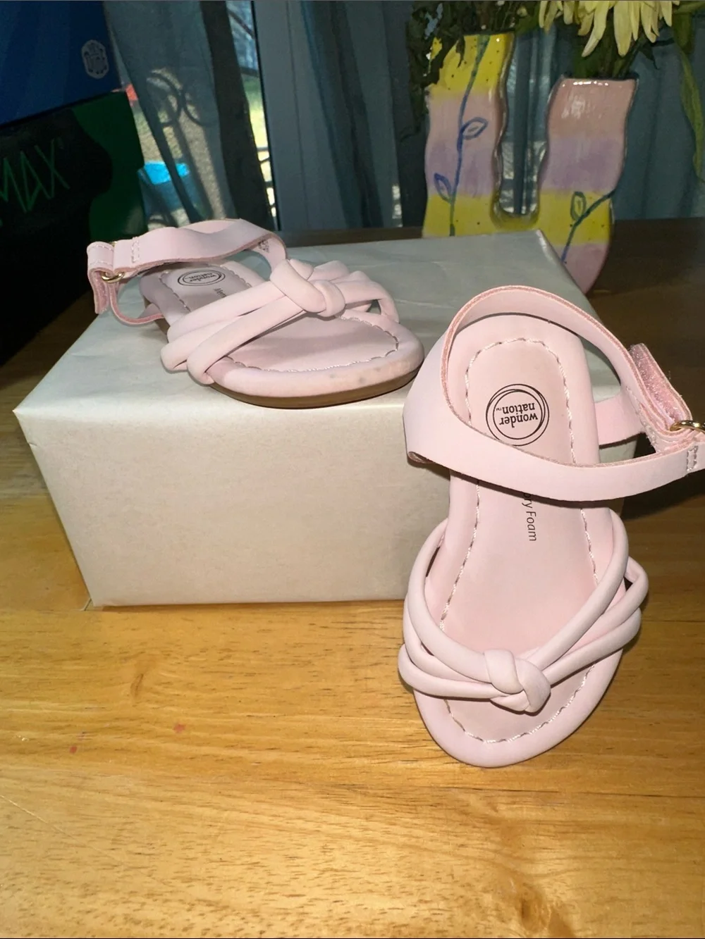 🤩wonder nation Pink Knot-Strap Toddler Sandals. 🎁3